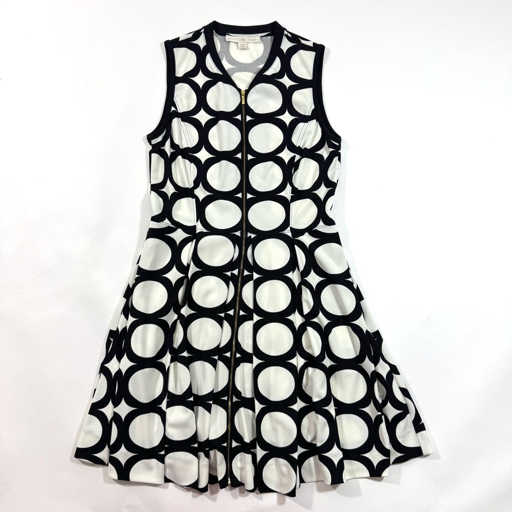 Boston Proper Fit And Flare Dress Circle Geo Print Size 8 Black White